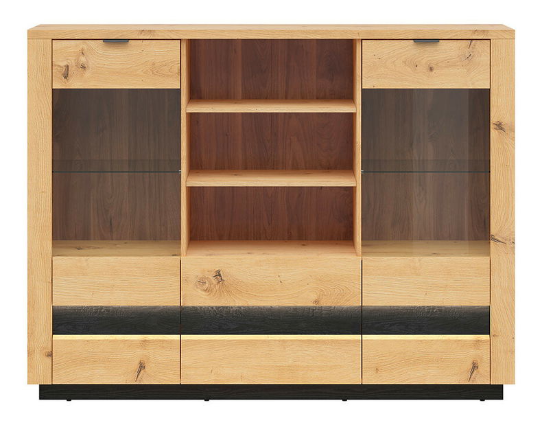 Vitrína BRW Ostia KOM2W2S (dub artisan + dub černý)