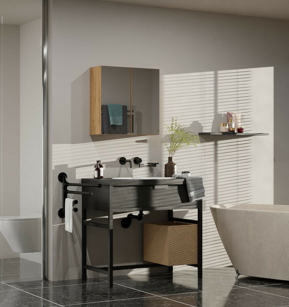 Závěsná koupelnová skříňka Perdieron 4 (dub artisan) (se zrcadlem)