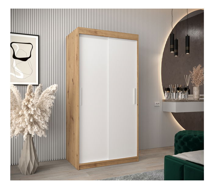 Šatní skříň 100 cm Toki (Dub artisan + Bílá matná)