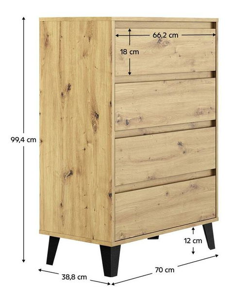 Komoda Brisas 4 (dub artisan + černá)