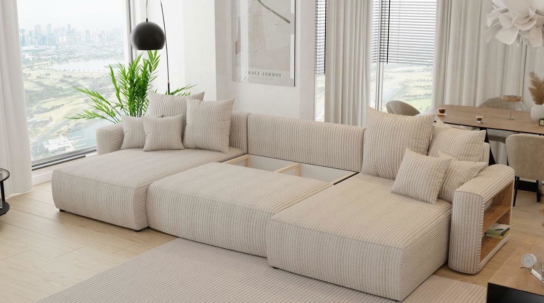 Rohová sedačka Napolia U (mléčná) (L)