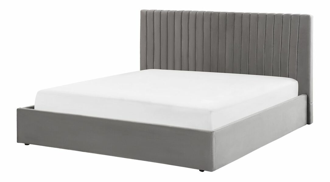 Manželská postel 180 cm Vakarine (šedá) (s roštem a úložným prostorem)
