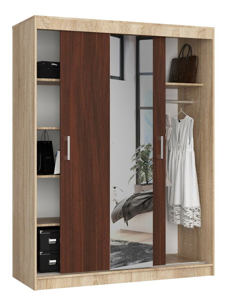 Šatní skříň Clotilde (dub sonoma + wenge) (se zrcadlem)
