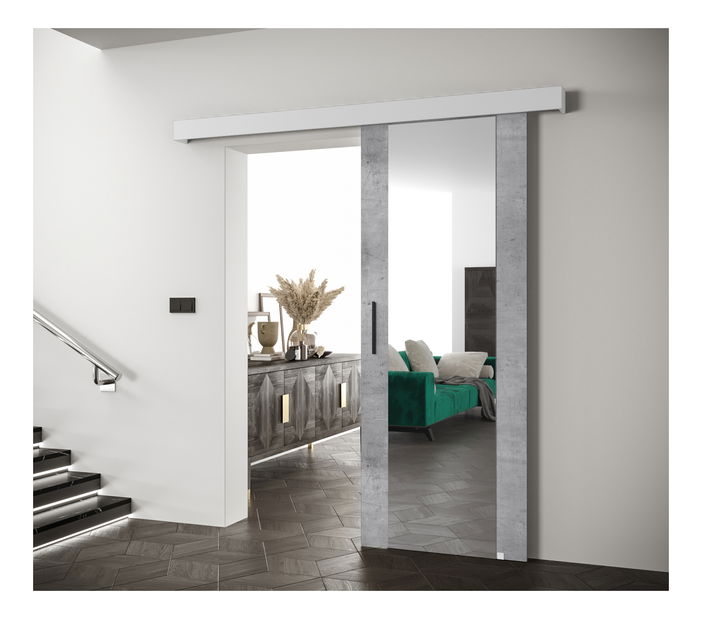 Posuvné dveře 90 cm Sharlene II (beton světlý + bílá matná + černá) (se zrcadlem)