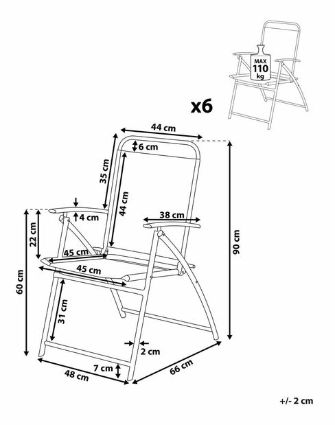 Set 6 ks. zahradních židlí LOVE (černá)