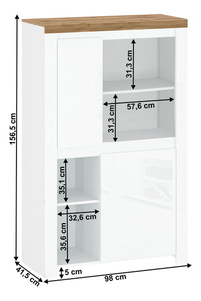 Regál Vilgi 2D (lesk bílý + dub wotan)