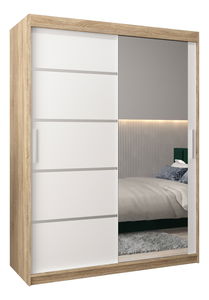 Šatní skříň 180 cm se zrcadlem Verika 2 180 (dub sonoma + bílá)