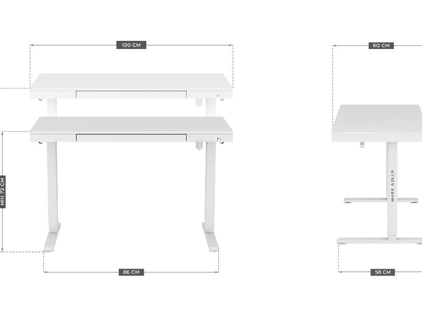 Elektricky nastavitelný PC stolek Legend 8.2 (bílá)