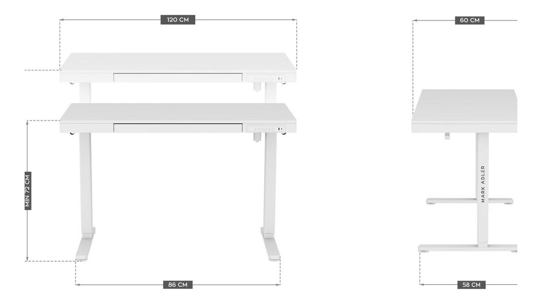 Elektricky nastavitelný PC stolek Legend 8.2 (bílá)