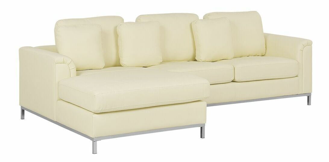 Kožená rohová sedací souprava Oulu (krémová) (s taburetem) (L)