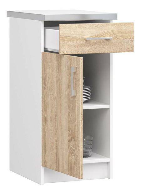 Dolní kuchyňská skříňka Lula s40 sz1 (matná bílá + dub sonoma)