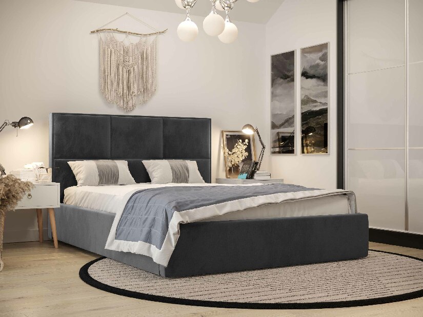Manželská postel 160 cm Elna (tmavě šedá) (s roštem a úložným prostorem)
