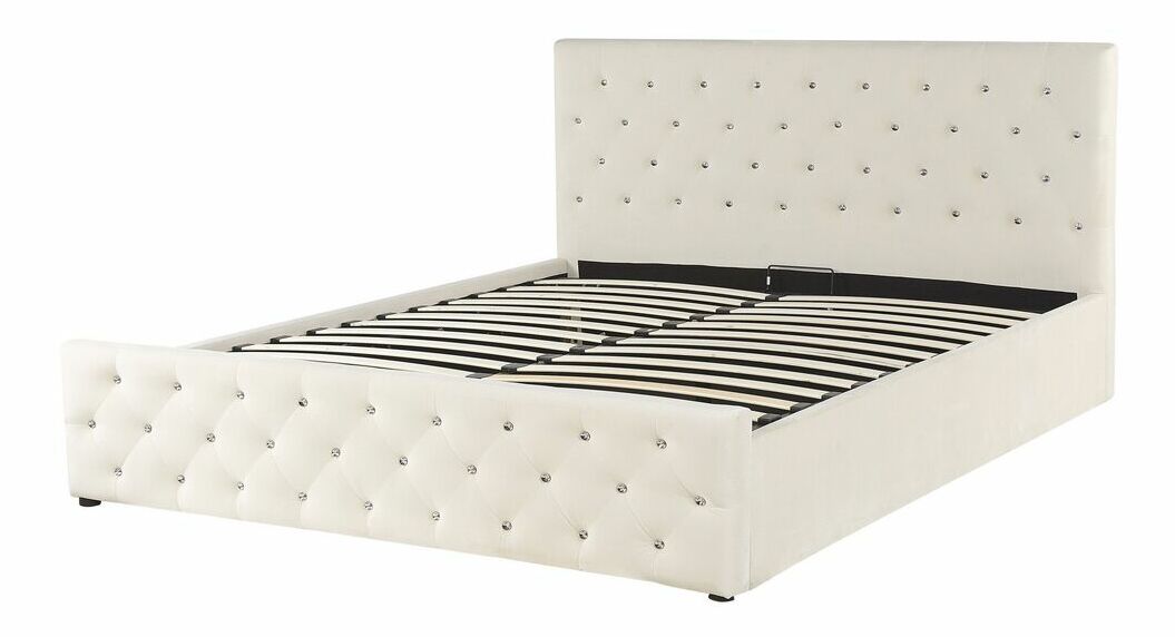 Manželská postel 160 cm AMESIA (béžová) (s roštem a úl. prostorem)