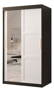 Šatní skříň Riven 2 100 (černá matná + bílá matná) (se zrcadlem)