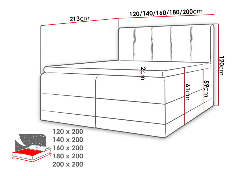 Manželská postel 180 cm Ork (šedá)