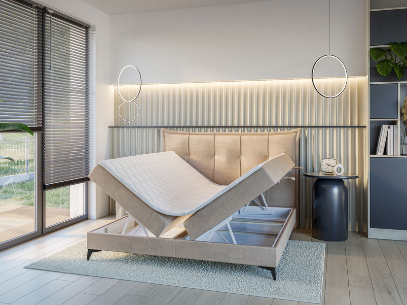 Jednolůžková boxspring postel 120 cm Foxtrot (světlobéžová) (s matrací a úl. prostorem)