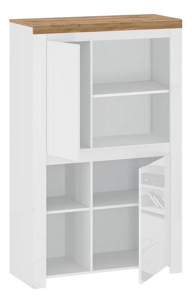 Regál Vina (bílá lesklá + dub wotan)