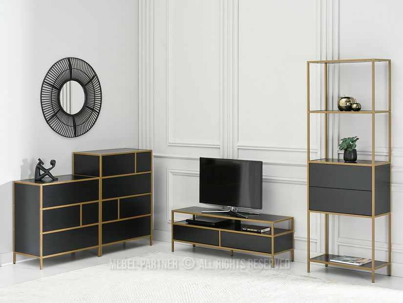 TV stolek/skříňka Soren Rtv (černé dřevo + zlatá)