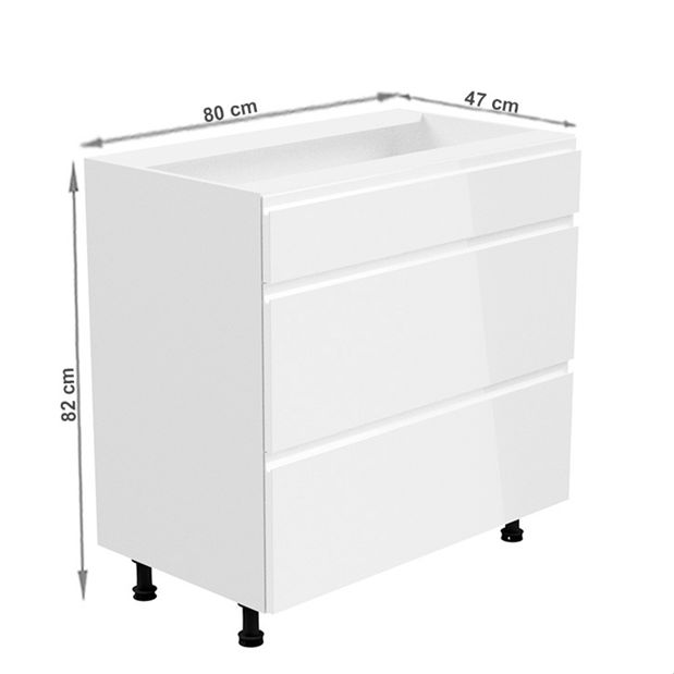 Dolní kuchyňská skříňka D80S3 Aurellia (bílá + lesk bílý)