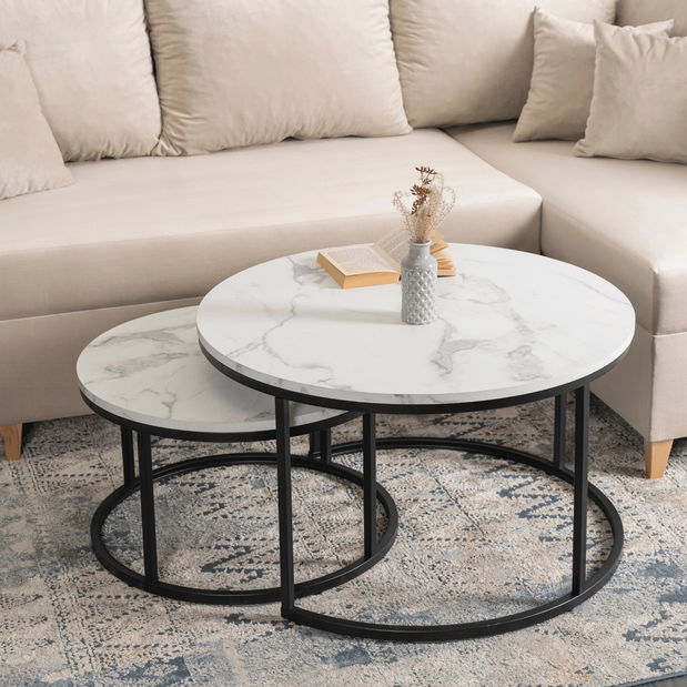 Set 2 konferenčních stolků Delito Max (mramor bílý + černá)