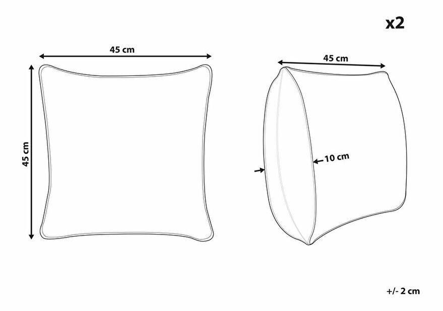 Sada 2 ozdobných polštářů 45 x 45 cm Mezza (růžová)