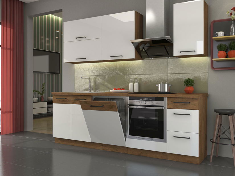 Kuchyně Virion 90 (lesk bílý + dub lancelot)