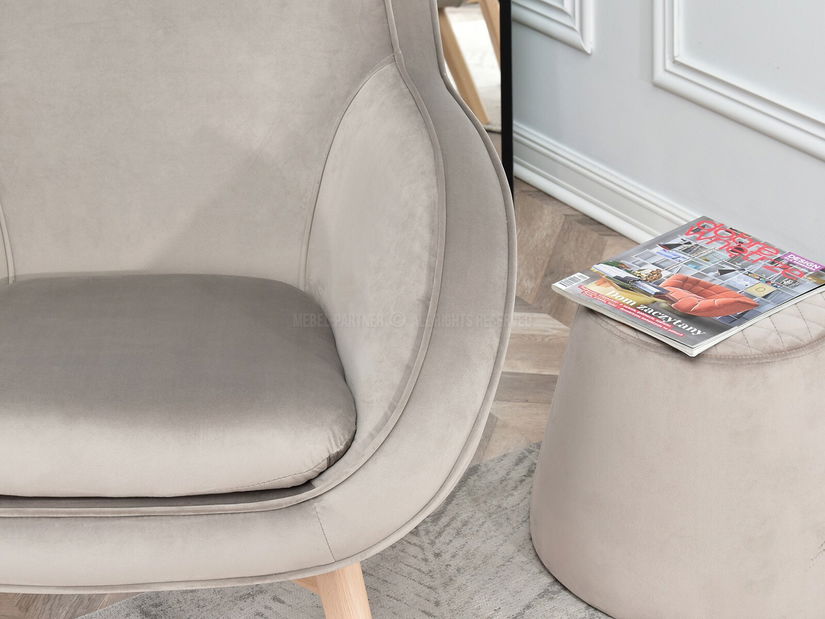 Designové křeslo Merch (béžová + dub)