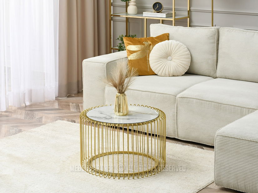 Konferenční stolek Nils M (bílý mramor + zlatá)