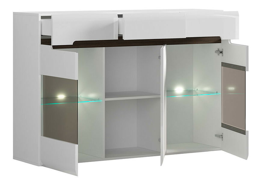 Vitrína BRW Azteca Trio KOM2W1D3S/10/15 (bílá + lesk bílý) (s osvětlením)