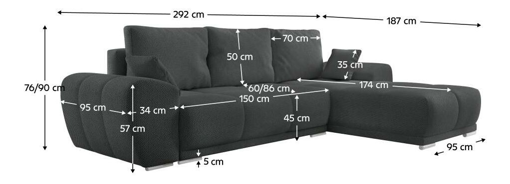 Rohová sedací souprava Kermit (tmavě šedá)