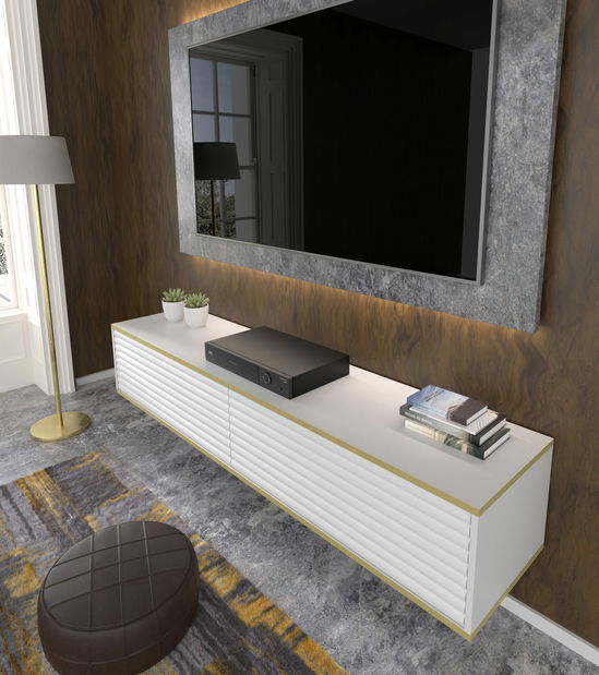 TV skříňka/stolek 180 Subba (bílá + zlatá)