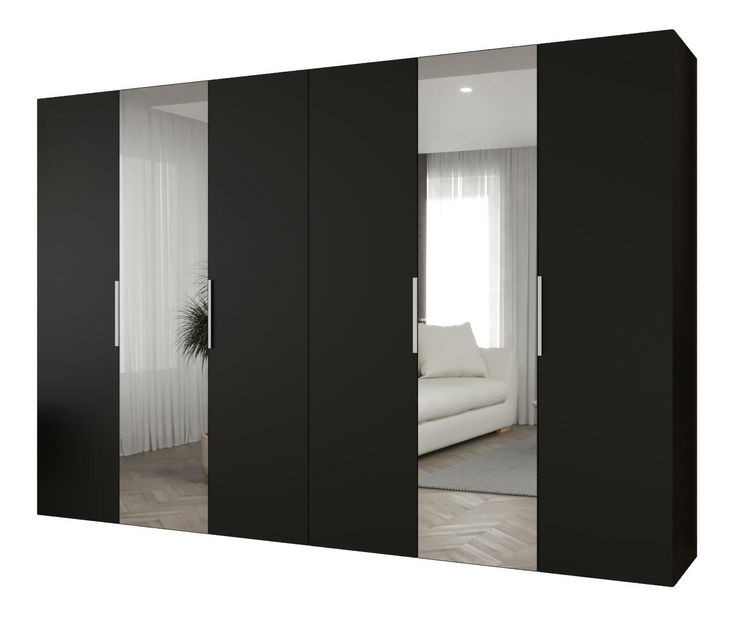 Šatní skříň 300 cm Mirabella 2 (černá + kašmír)