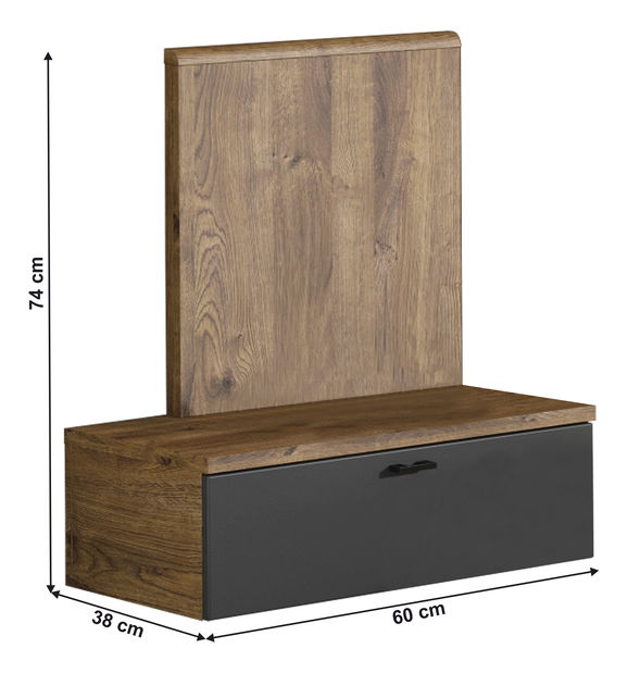 Noční stolek Amnezi (dub ribeck + grafit tmavý) 