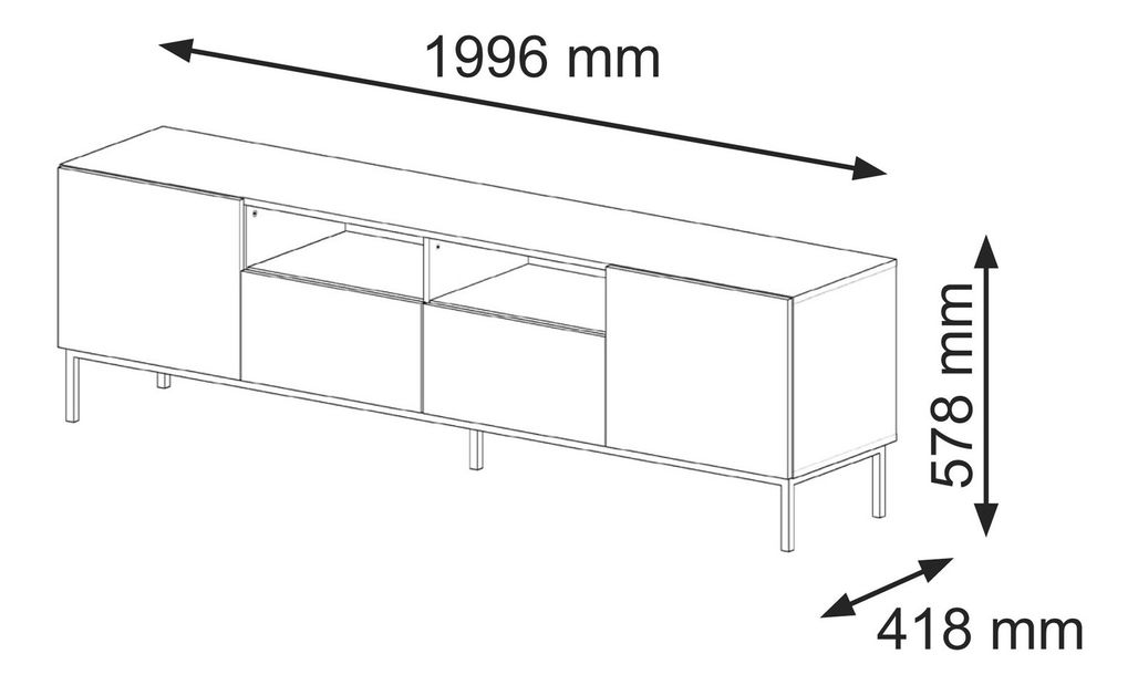 TV skříňka/stolek CCK 4D 200 Rowanna (bílá lesklá + zlatá)