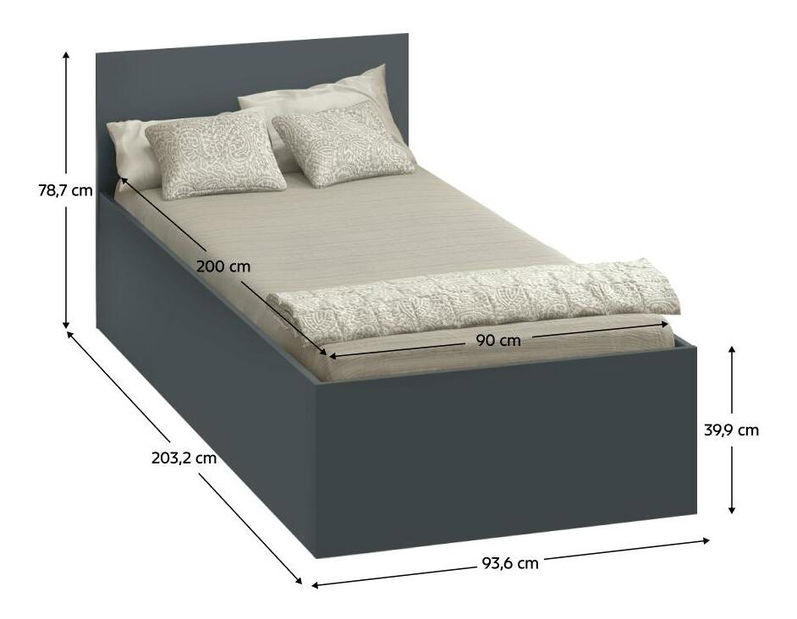 Jednolůžková postel 90 cm Discutibles (grafit) (s roštem) (s úl. prostorem)