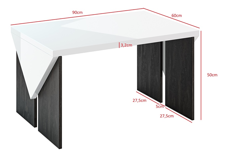 Konferenční stolek Tarni (lesk bílý + tmavě šedá)