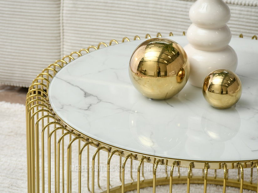 Konferenční stolek Nils Xl (bílý mramor + zlatá)