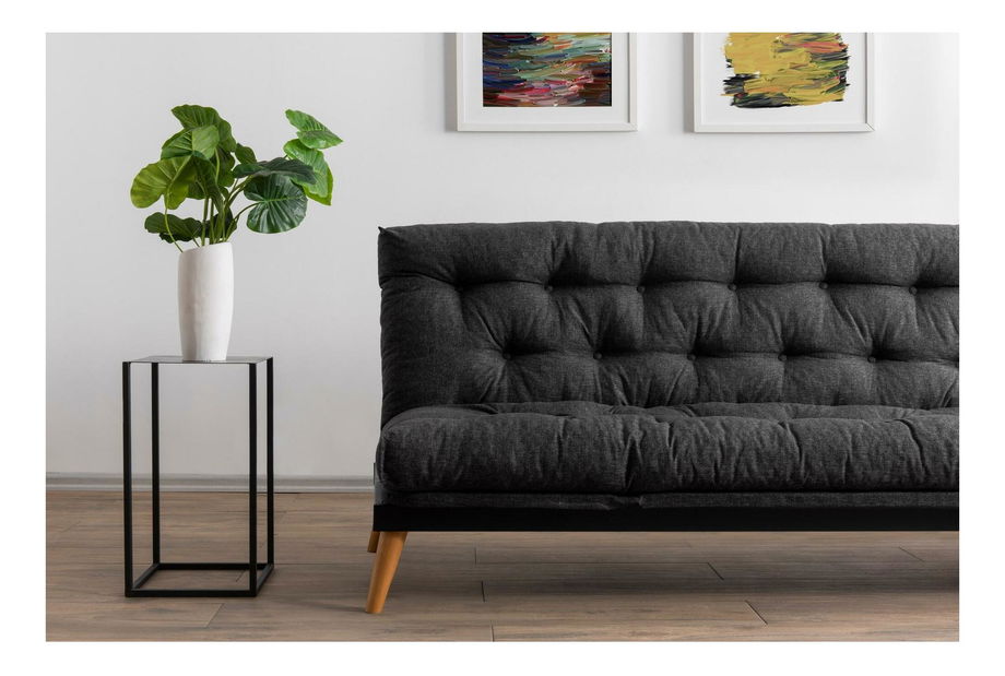 Rozkládací pohovka Sakotta (tmavě šedá + dřevo)