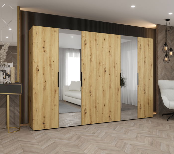 Šatní skříň 300 cm Mirabella 2 (dub artisan + černá)