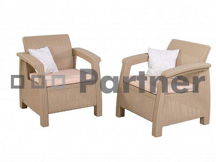 Zahradní sestava Leeds III. 1+2 (piesková) (um. ratan)