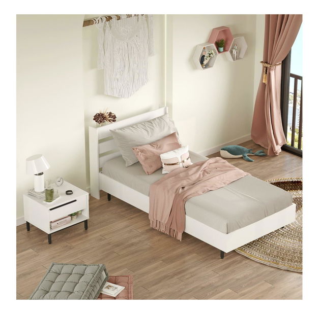 Jednolůžková postel s nočním stolkem 90 cm Otto 22 (bílá)