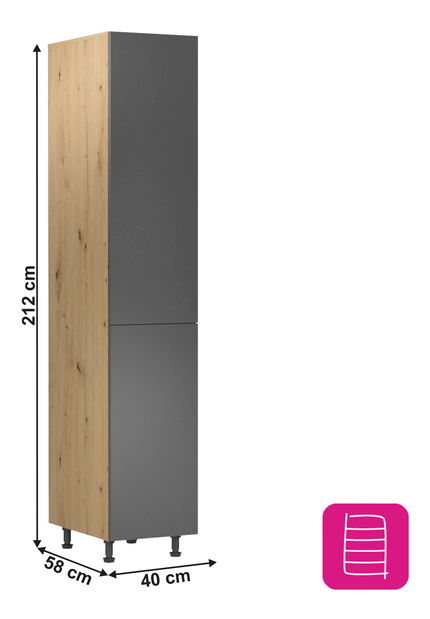 Potravinová kuchyňská skříňka D40SP Langari (dub artisan + šedá matná) (L)