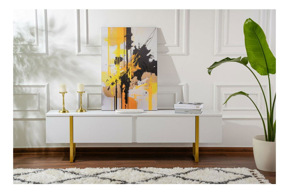 TV skříňka Seronitta (bílá + zlatá)