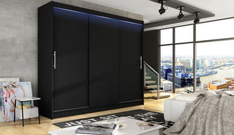 Skříň s posuvnými dveřmi Dorian II (černá) (osvětlení LED RGB barevné)