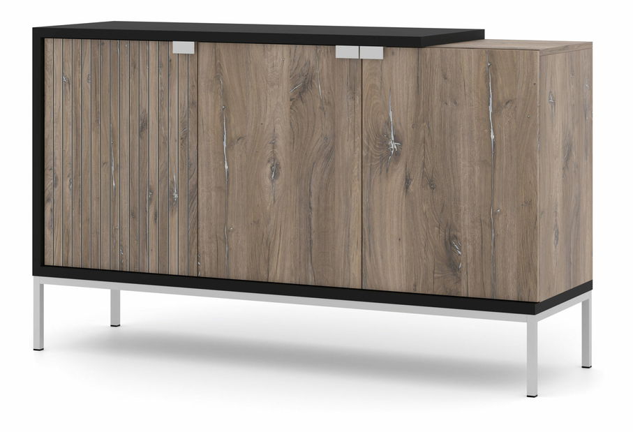 Skříňka 143 3D Toleo (dub flasgstaff + černá + stříbrná)