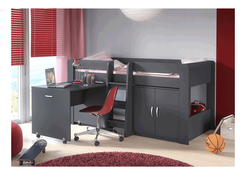 Dětská kombinovaná postel 90 cm Flann (tmavě šedá) (s roštovou deskou) *výprodej