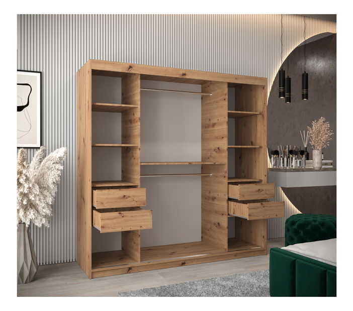 Šatní skříň 200 cm Toki (Dub artisan + Bílá matná)