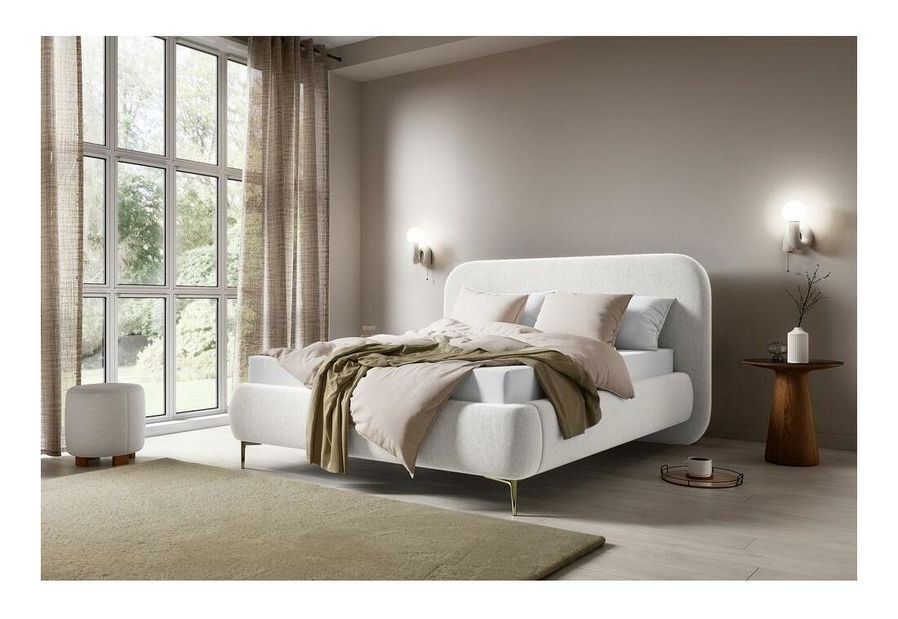 Manželská postel 160 cm Mononoke 160 (s roštem) (béžová + zlatá)