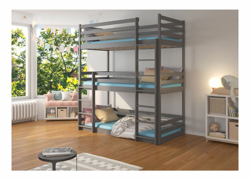 Patrová dětská postel 200x90 cm Teodor (s roštem a matrací) (grafit) *výprodej