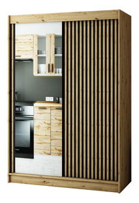 Šatní skříň 150 cm Ladonna 2 (dub artisan + černá matná) (se zrcadlem)